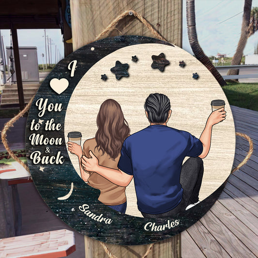 I Love You - Personalized Couple Round Wood Sign