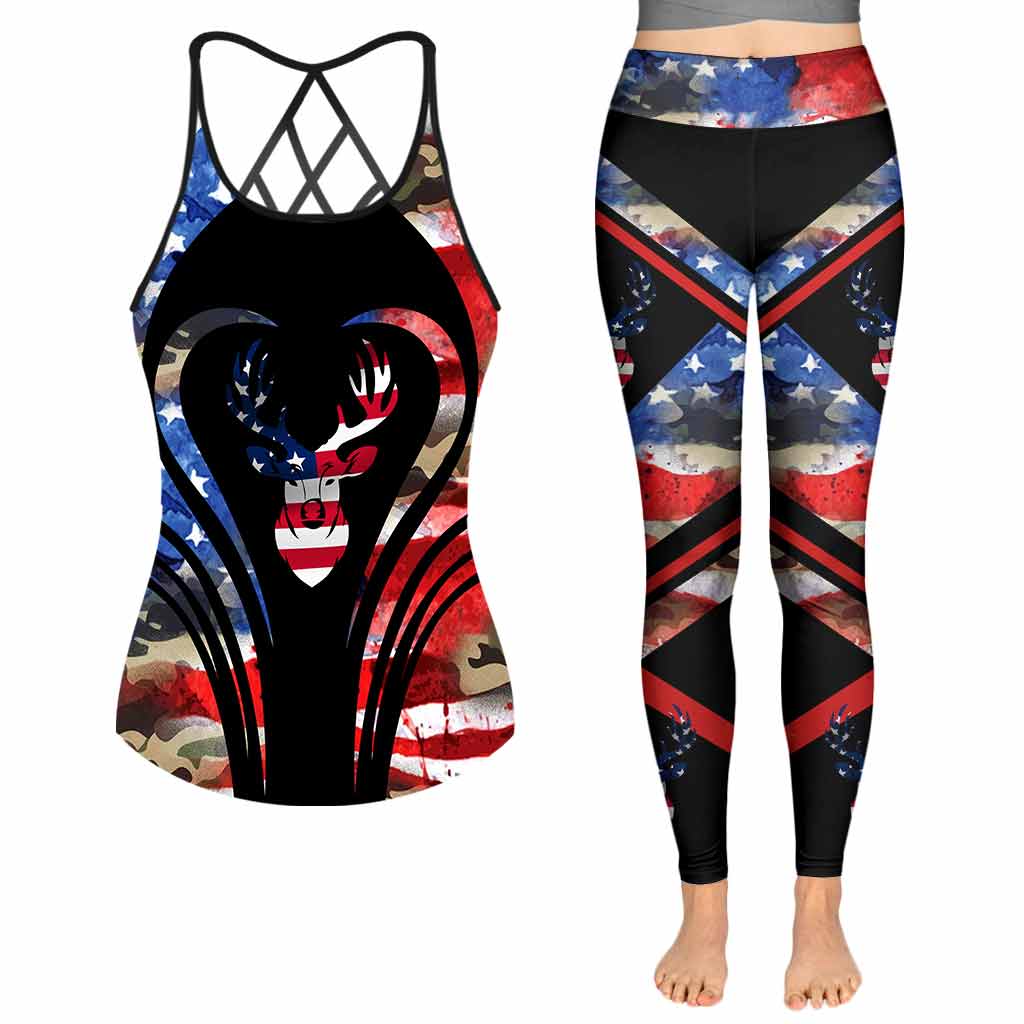 The 4th Of July Hunting - Independence Day Cross Tank Top and Leggings