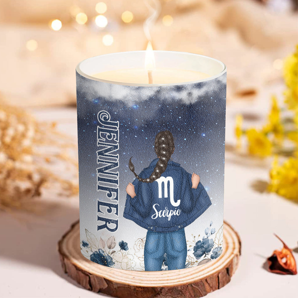 Blumen-Sternzeichen – Personalisierte Horoskopkerze mit Holzdeckel