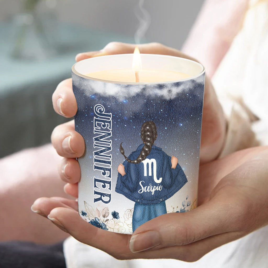 Blumen-Sternzeichen – Personalisierte Horoskopkerze mit Holzdeckel