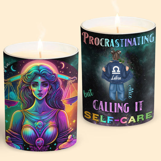 Regenbogen-Sternzeichen-Galaxie – Personalisierte Horoskopkerze mit Holzdeckel