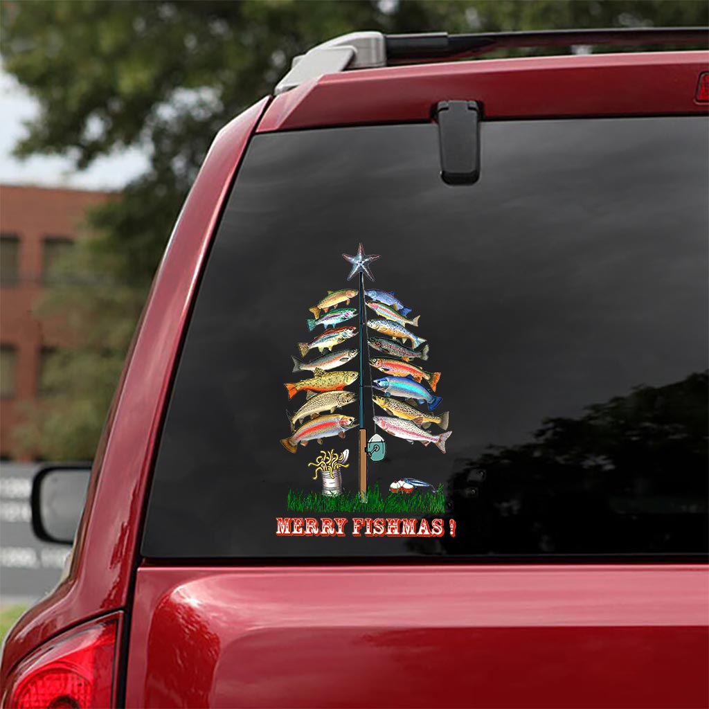 Fröhliche Fischweihnachten – Weihnachtsaufkleber zum Thema Angeln (komplett)
