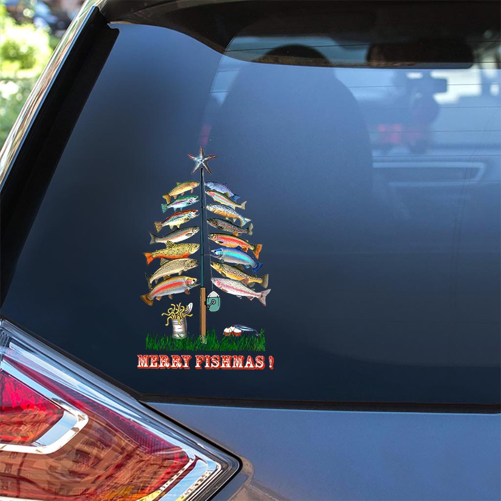 Fröhliche Fischweihnachten – Weihnachtsaufkleber zum Thema Angeln (komplett)