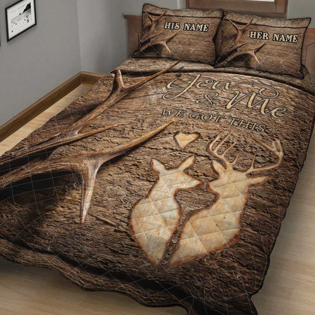 Du und ich, wir schaffen das – Personalisiertes Jagd-Quilt-Set für Paare