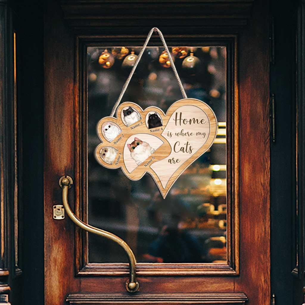 Zuhause ist da, wo meine Katzen sind – personalisiertes Holzschild