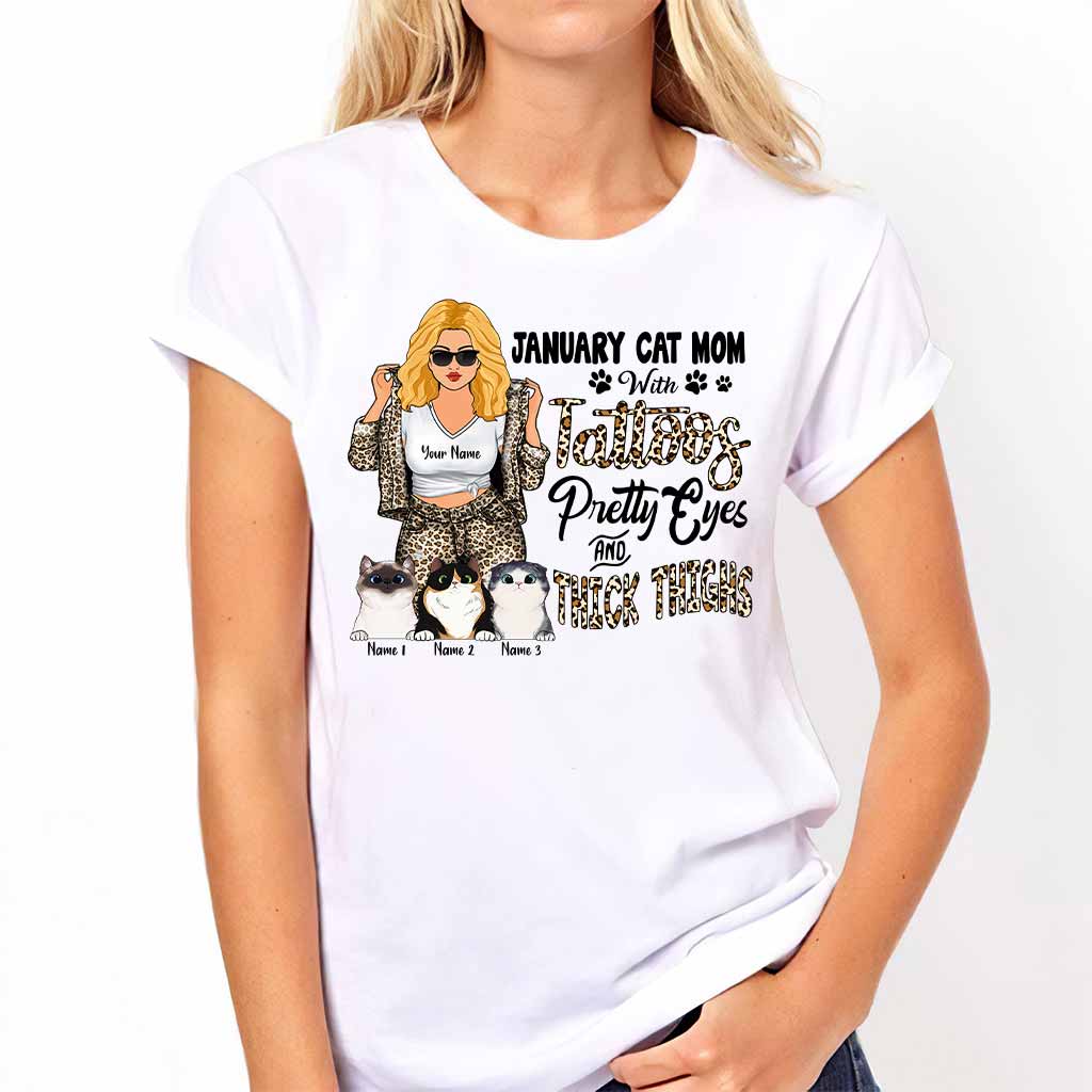 Katzenmama mit Tattoos, hübschen Augen und kräftigen Oberschenkeln – personalisiertes Muttertags-T-Shirt und Hoodie mit Katzenmotiv