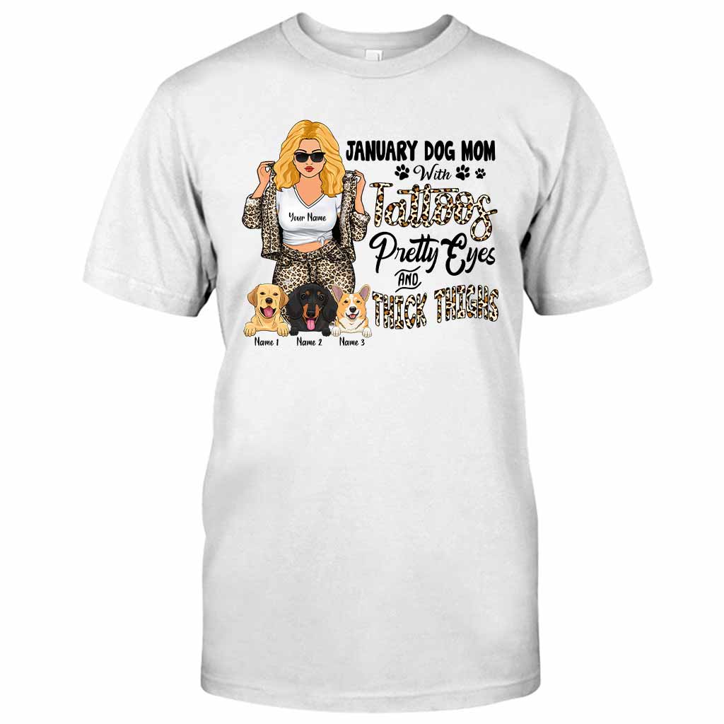 Hundemama mit Tattoos, schönen Augen und kräftigen Schenkeln – personalisiertes Muttertags-T-Shirt und Hoodie für Hundebesitzer.