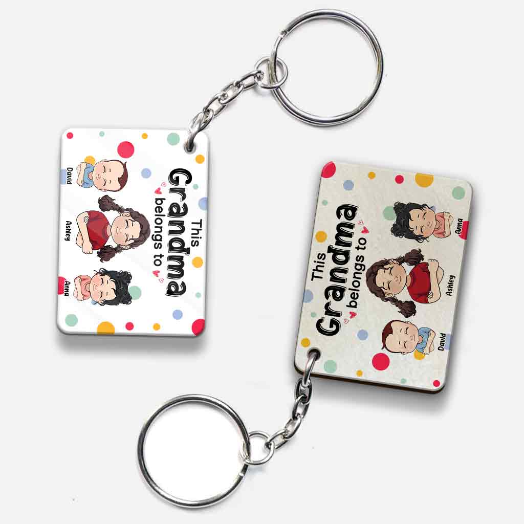 This Grandma / Grandpa / Mom / Dad Belongs To - Personalized Mother's day Grandma Keychain (Printed On Both Sides)