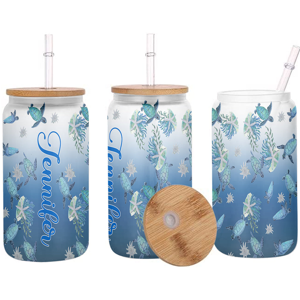 Ombre Ocean – Personalisierte Schildkröten-Dose aus Glas