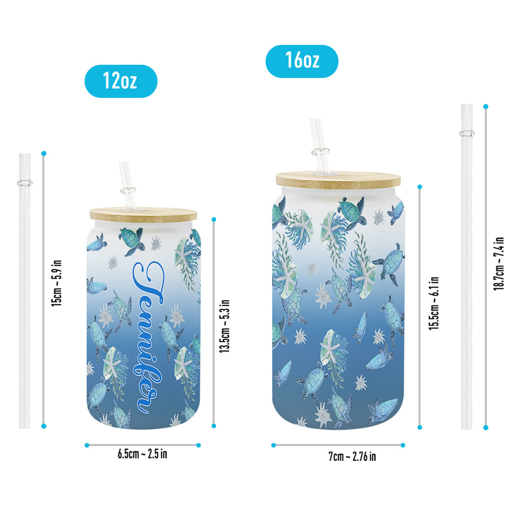 Ombre Ocean – Personalisierte Schildkröten-Dose aus Glas