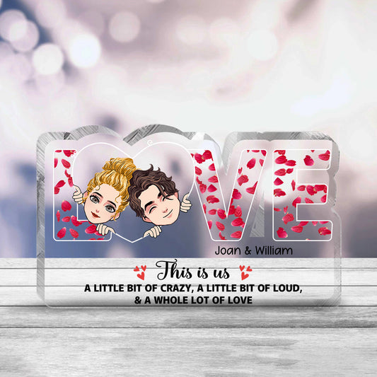 This Is Us – Geschenkidee für Paare (Ehemann, Ehefrau, Freund, Freundin, Hundeliebhaber) – Personalisierte Acrylplakette in individueller Form