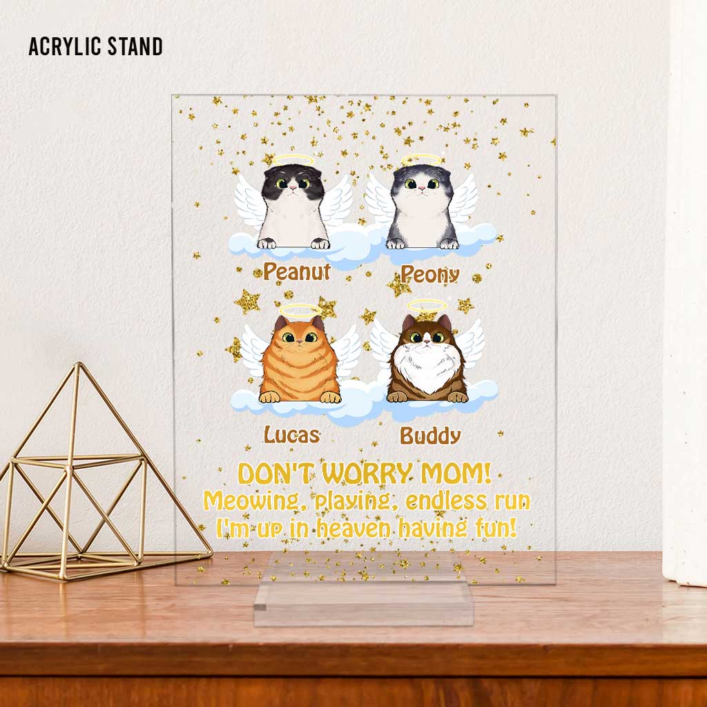 Ich bin im Himmel und habe Spaß - Personalisierte transparente Acrylplakette mit Katze