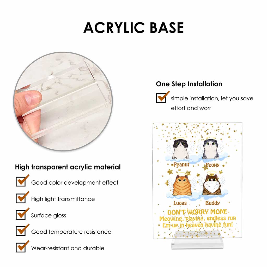 Ich bin im Himmel und habe Spaß - Personalisierte transparente Acrylplakette mit Katze