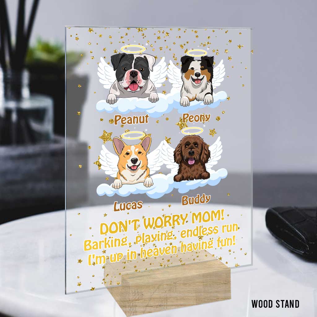 Ich bin im Himmel und habe Spaß - Personalisierte transparente Acrylplakette für Hunde