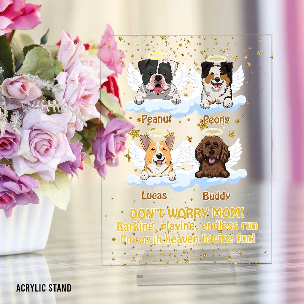 Ich bin im Himmel und habe Spaß - Personalisierte transparente Acrylplakette für Hunde