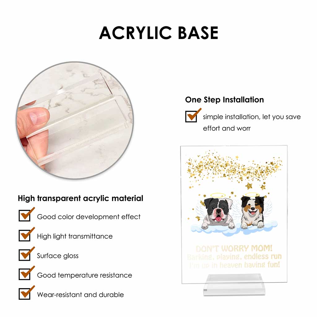 Ich bin im Himmel und habe Spaß - Personalisierte transparente Acrylplakette für Hunde