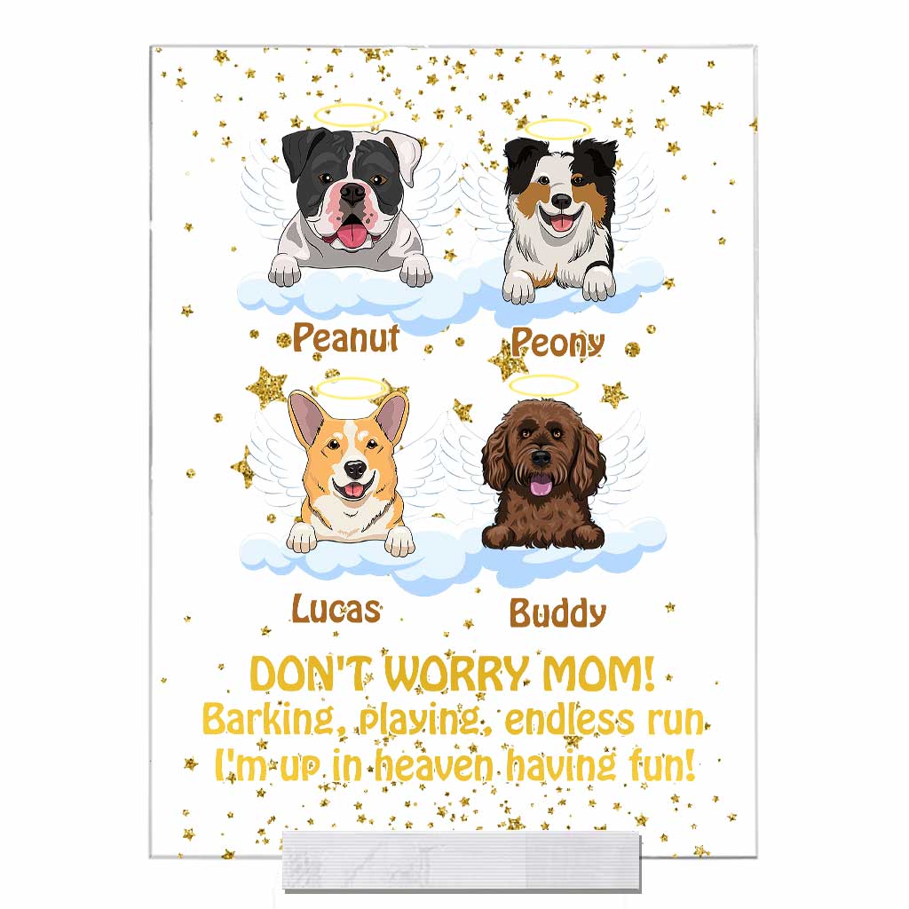 Ich bin im Himmel und habe Spaß - Personalisierte transparente Acrylplakette für Hunde