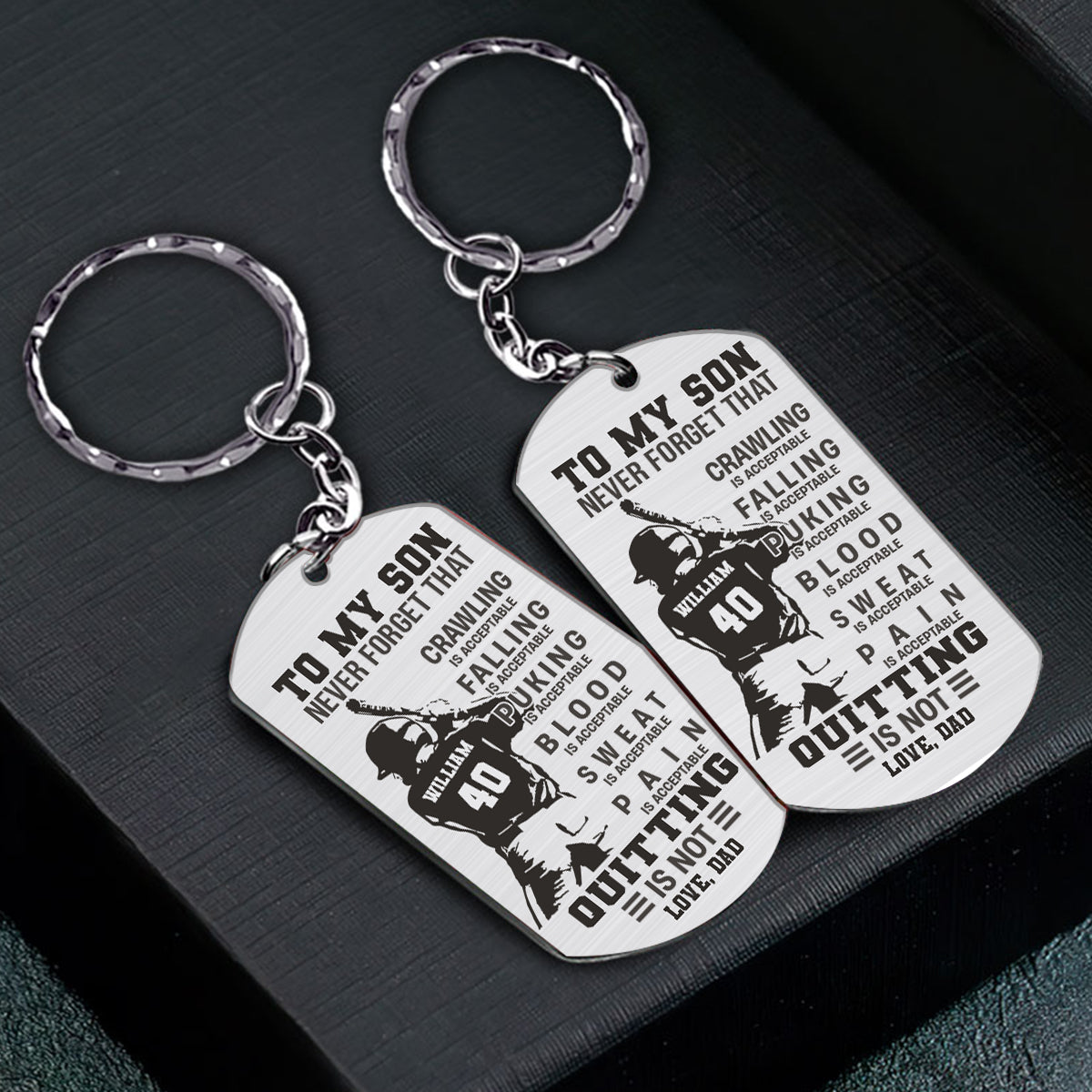 An meinen Sohn: Krabbeln ist okay – Baseball-Geschenk für Sohn, Bruder, Enkel, Papa – Personalisierter Edelstahl-Schlüsselanhänger