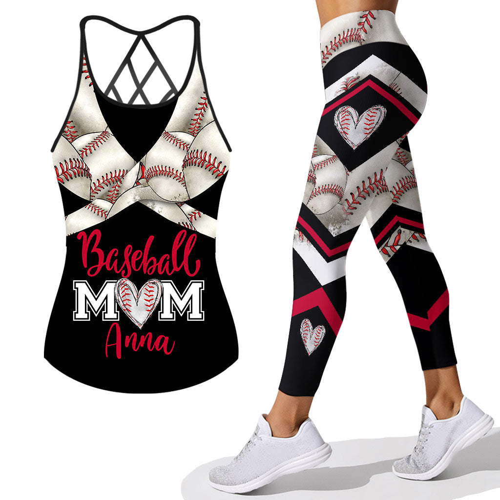 Baseball Mom – Personalisiertes Tanktop und Leggings mit Kreuzmuster