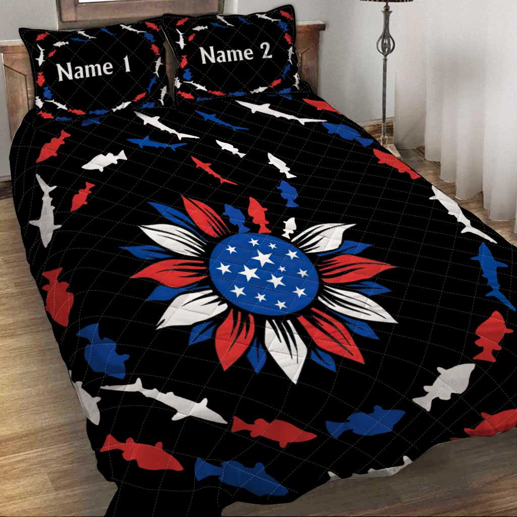 Schließ dich den Fischen im tiefblauen Meer an – personalisiertes Quilt-Set