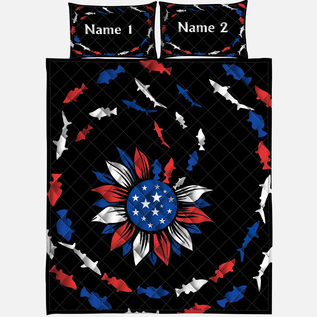 Schließ dich den Fischen im tiefblauen Meer an – personalisiertes Quilt-Set