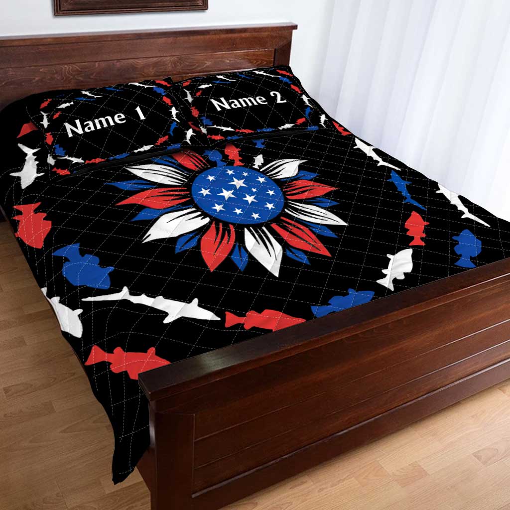 Schließ dich den Fischen im tiefblauen Meer an – personalisiertes Quilt-Set