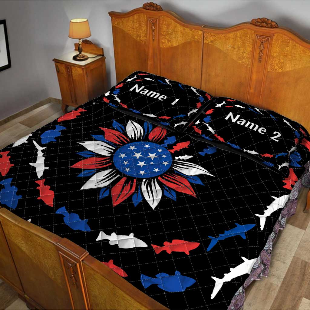 Schließ dich den Fischen im tiefblauen Meer an – personalisiertes Quilt-Set