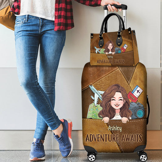 Adventure Awaits - Personalized Travelling Leather Handbag & Luggage Cover