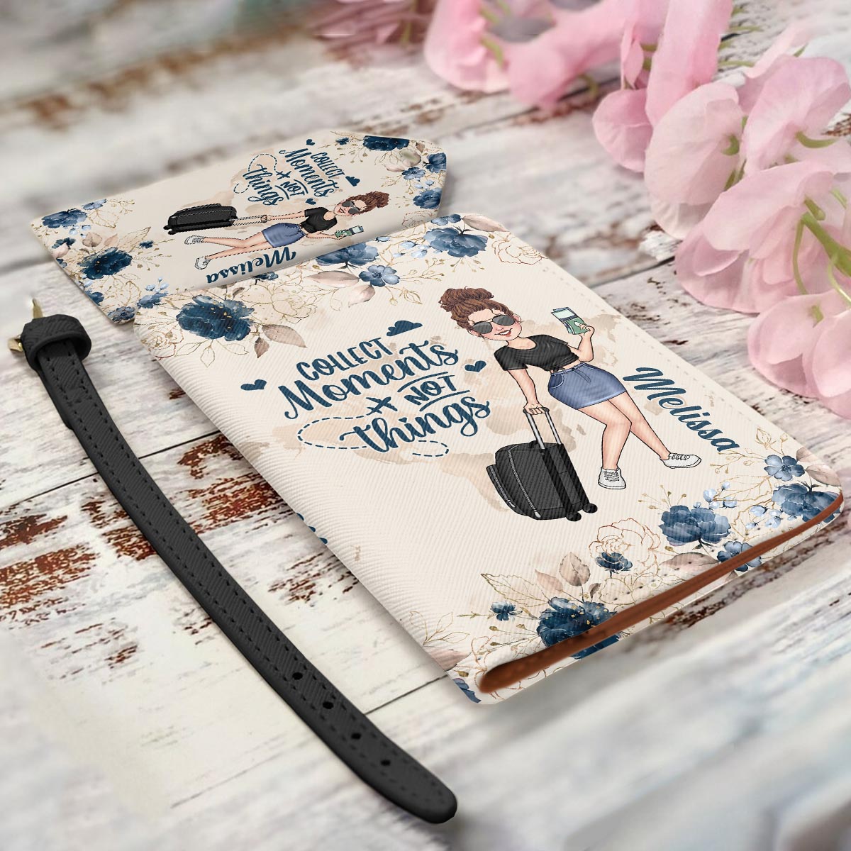 Collect Moments, Not Things - Personalized Travelling Leather Luggage Tag & Passport Holder
