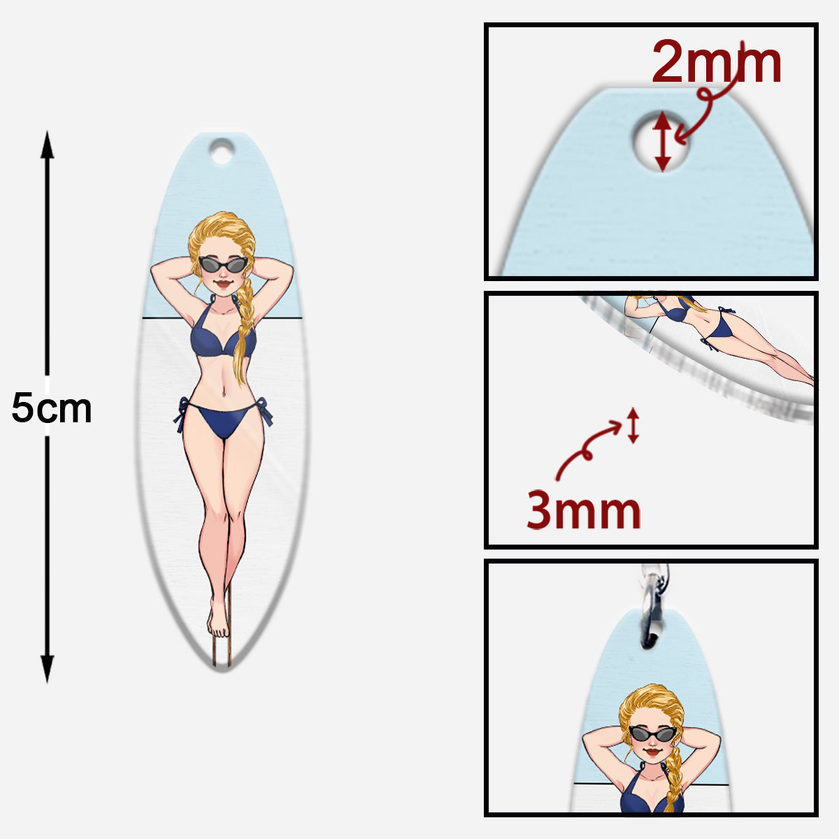 An Bord liegend – Personalisierter Surfer-Schlüsselanhänger (beidseitig bedruckt)