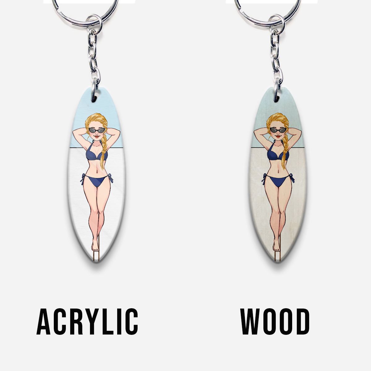 An Bord liegend – Personalisierter Surfer-Schlüsselanhänger (beidseitig bedruckt)