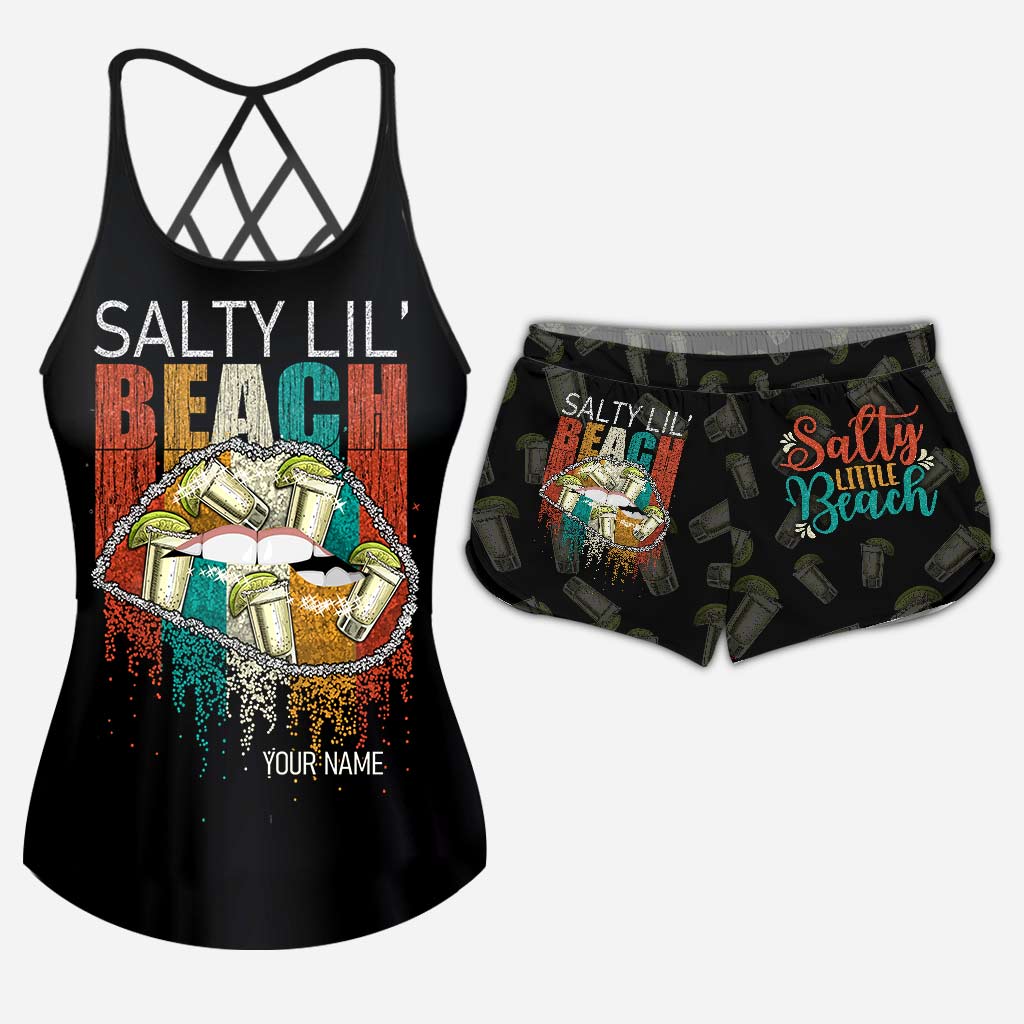 Salty Lil Beach - Personalized Sea Lover Cross Tank Top and Women Shorts