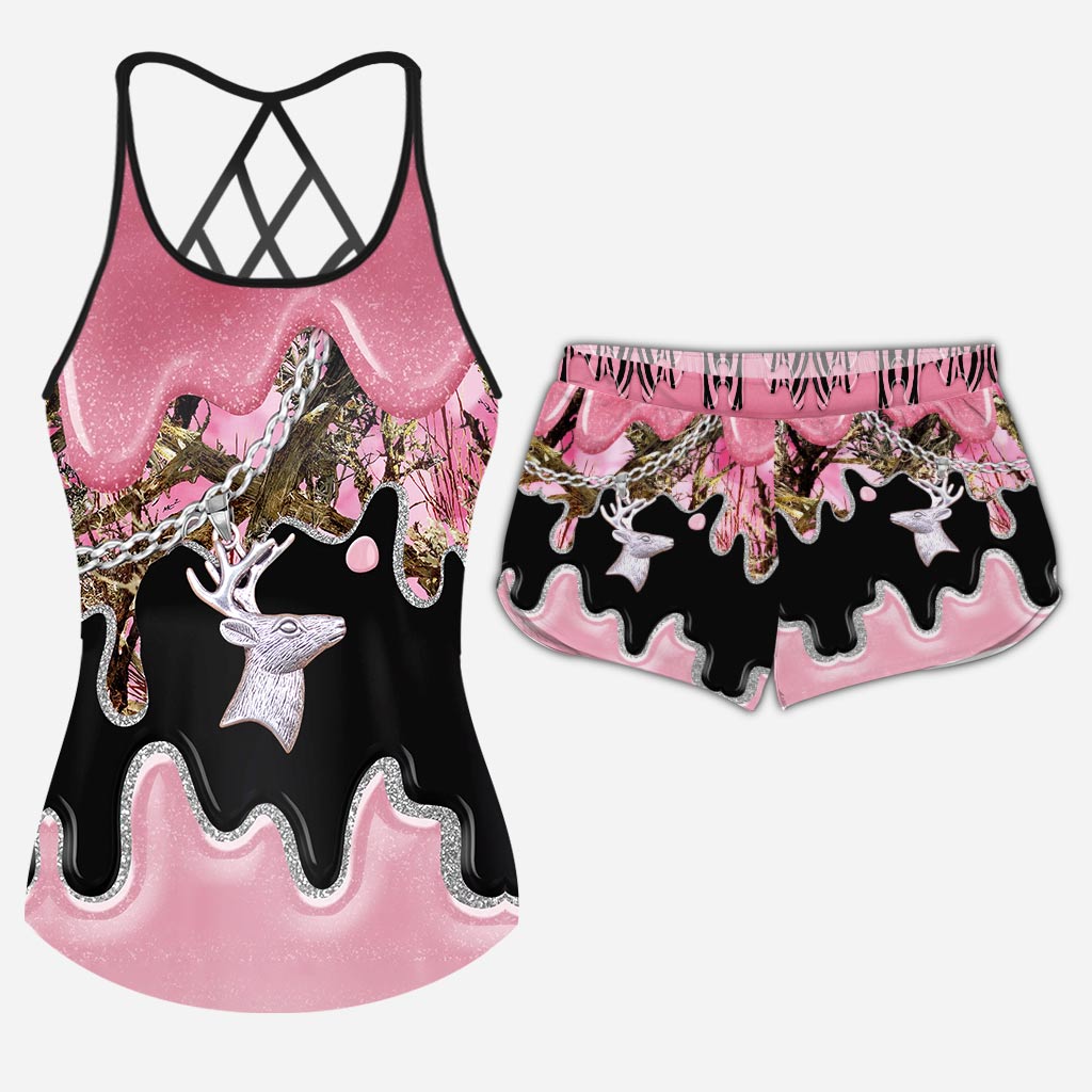 Black Pink Country Girl - Hunting Cross Tank Top and Women Shorts