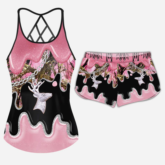 Black Pink Country Girl - Hunting Cross Tank Top and Women Shorts