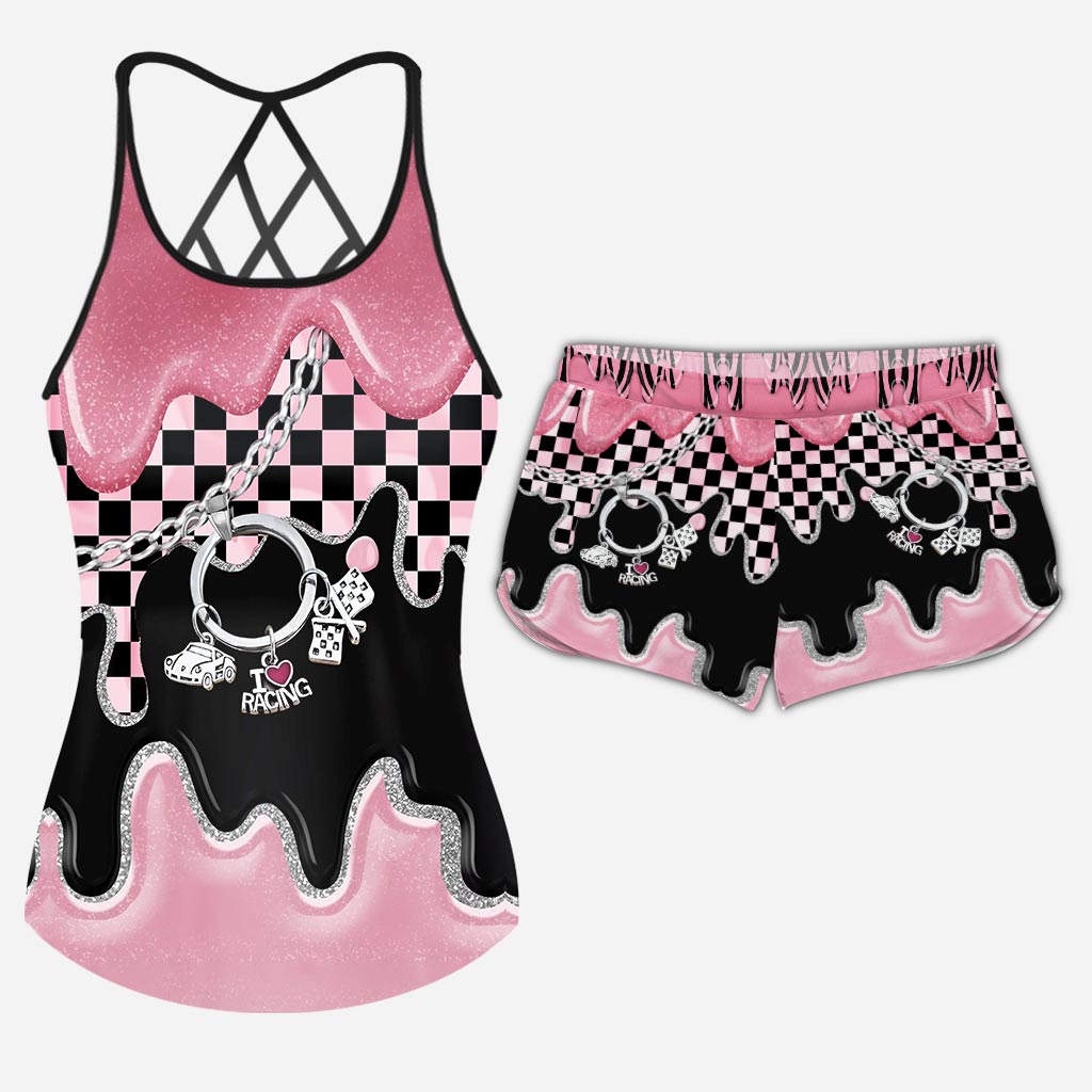 Black Pink Race Girl – Racing Cross Tanktop und Damenshorts