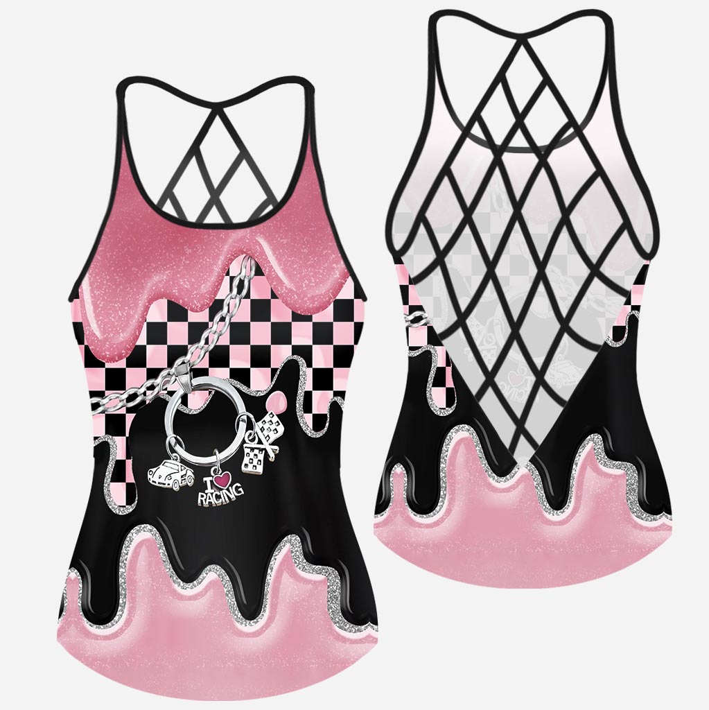 Black Pink Race Girl – Racing Cross Tanktop und Damenshorts
