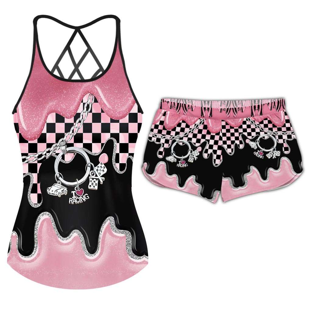 Black Pink Race Girl – Racing Cross Tanktop und Damenshorts