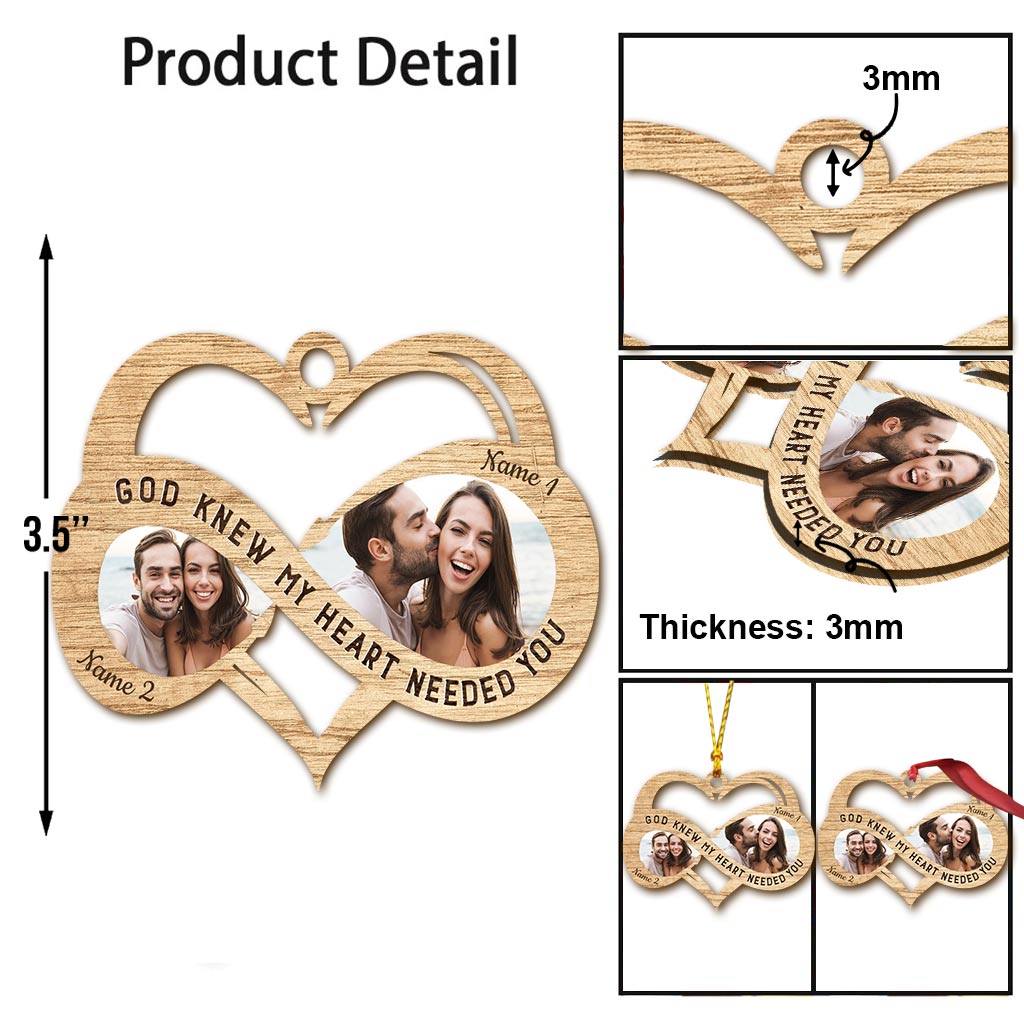 Gott wusste, dass mein Herz dich brauchte – Personalisierter Weihnachtsschmuck für Paare (beidseitig bedruckt)