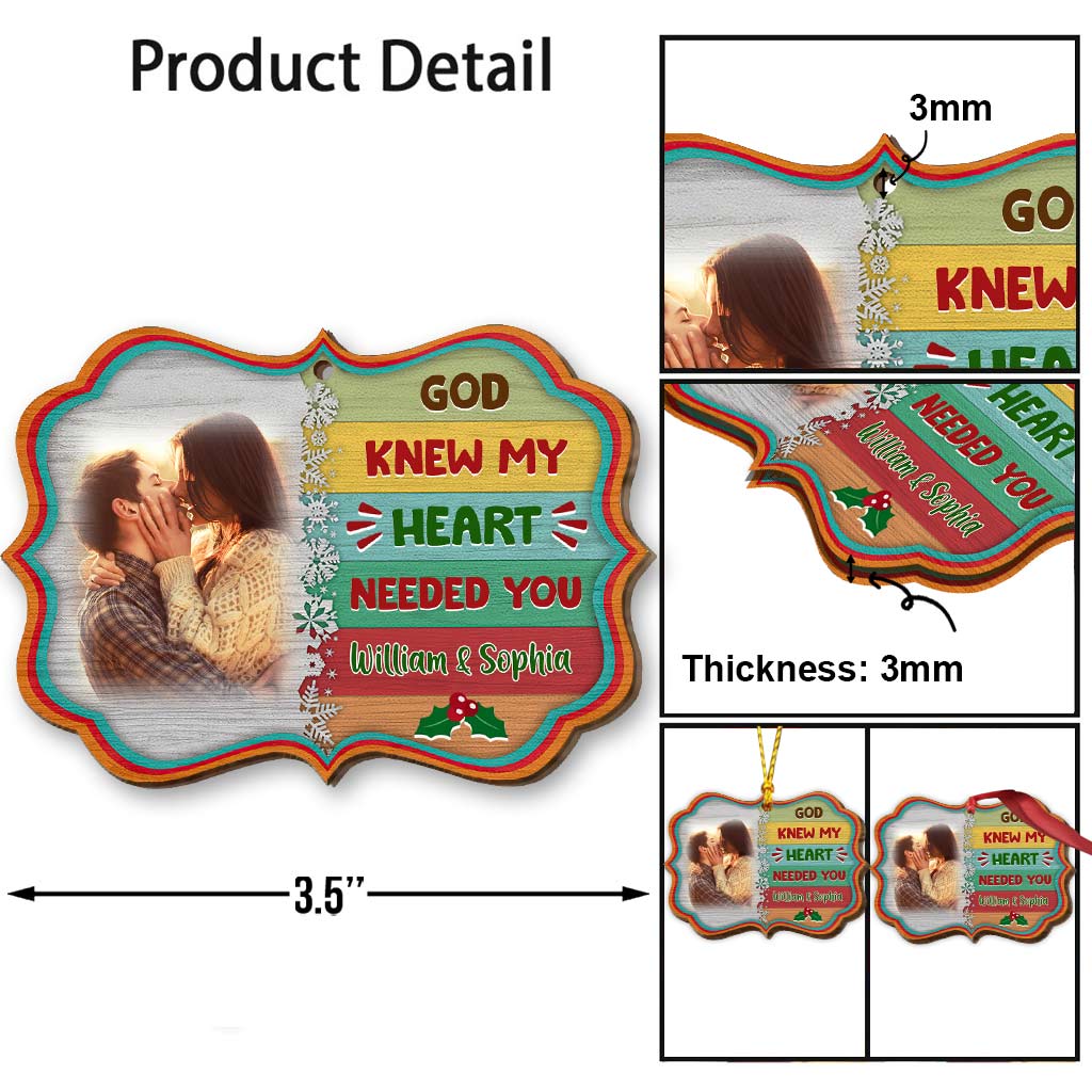 Gott wusste, dass mein Herz dich brauchte – Personalisierter Weihnachtsschmuck für Paare (beidseitig bedruckt)