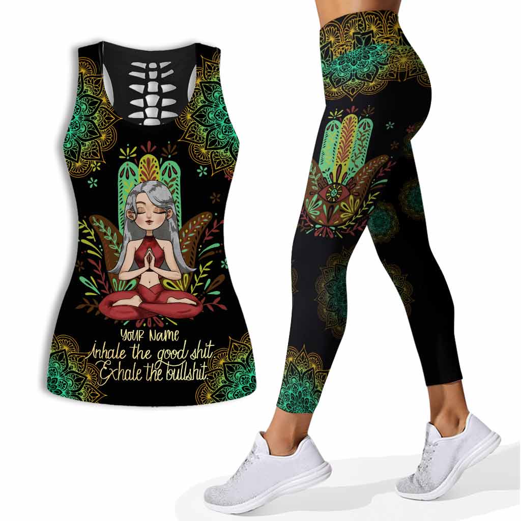 Inhale The Good - Personalized Yoga Hollow Tank Top and Leggings