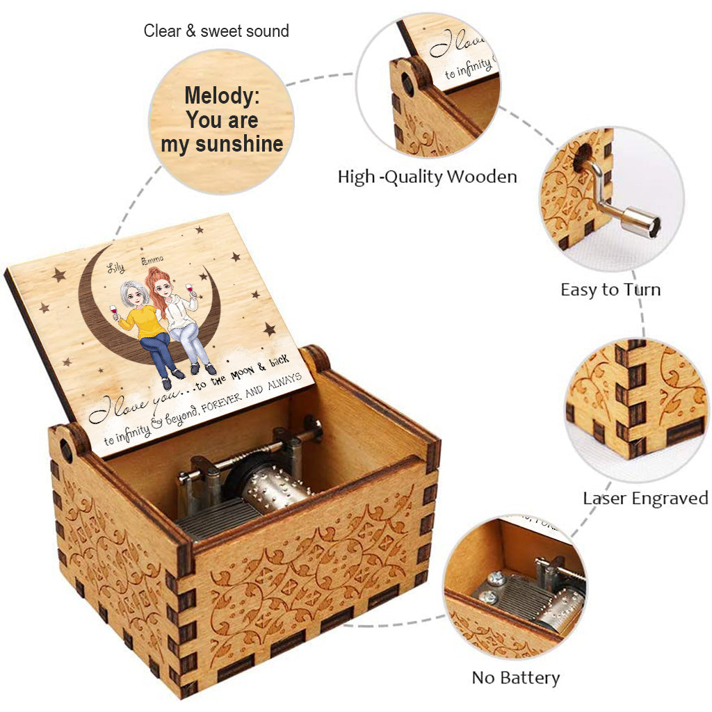 Bis zum Mond und zurück – Personalisierte Muttertags-Spieluhr mit Handkurbel