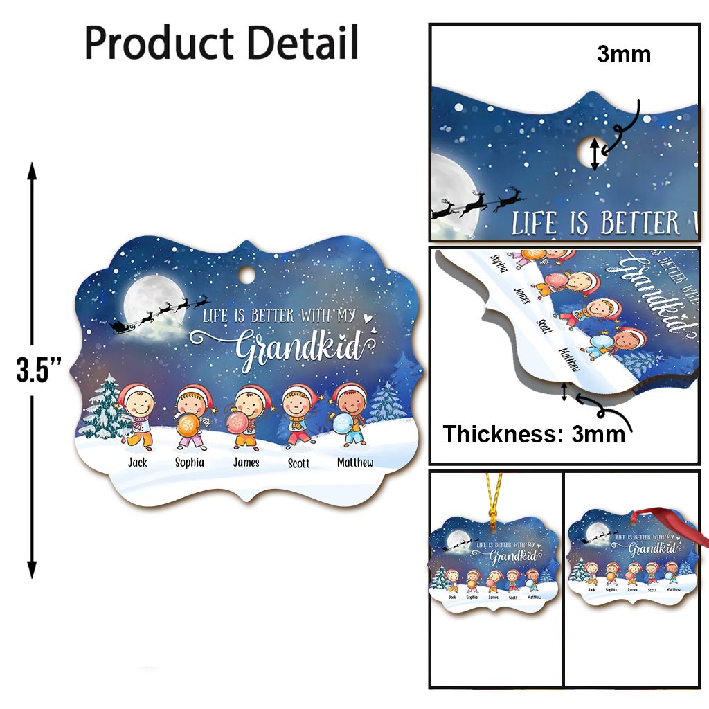 Das Leben ist schöner mit Enkelkindern – Personalisierter Weihnachtsschmuck für Oma (beidseitig bedruckt)