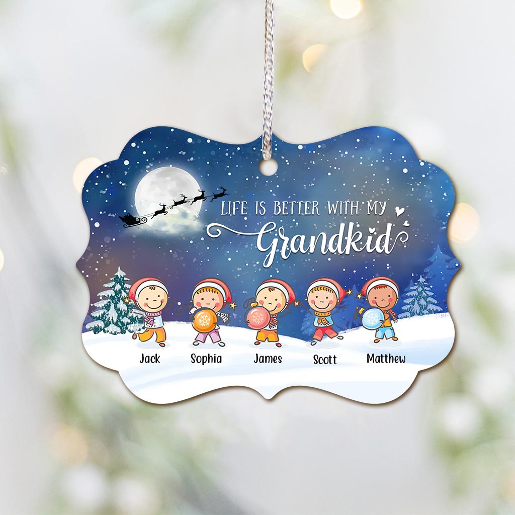 Das Leben ist schöner mit Enkelkindern – Personalisierter Weihnachtsschmuck für Oma (beidseitig bedruckt)