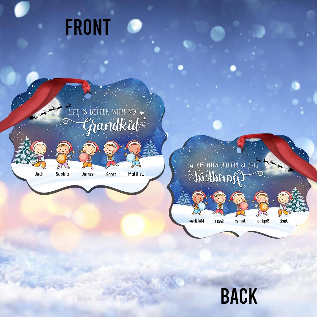 Das Leben ist schöner mit Enkelkindern – Personalisierter Weihnachtsschmuck für Oma (beidseitig bedruckt)