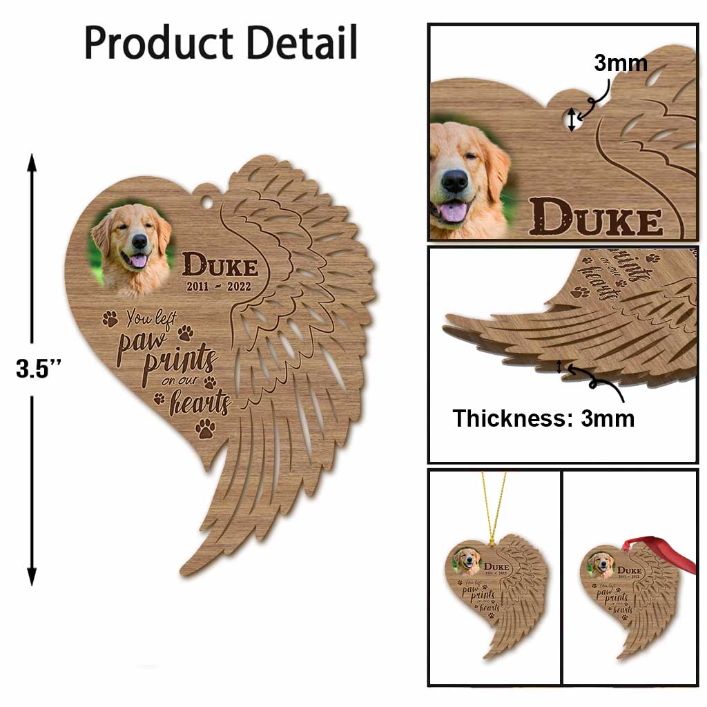 Du hast Pfotenabdrücke in meinem Herzen hinterlassen – personalisierter Weihnachtsschmuck in Hundeform (beidseitig bedruckt)