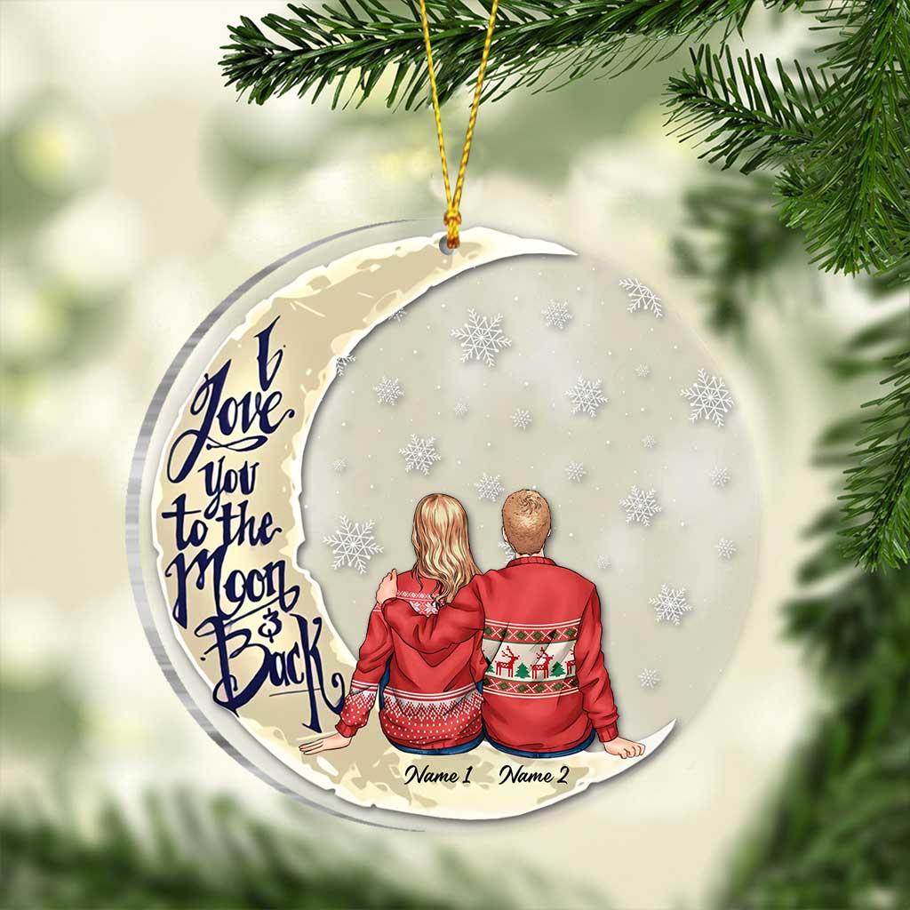 Ich liebe dich bis zum Mond und zurück – Personalisierter transparenter Weihnachtsschmuck für Paare