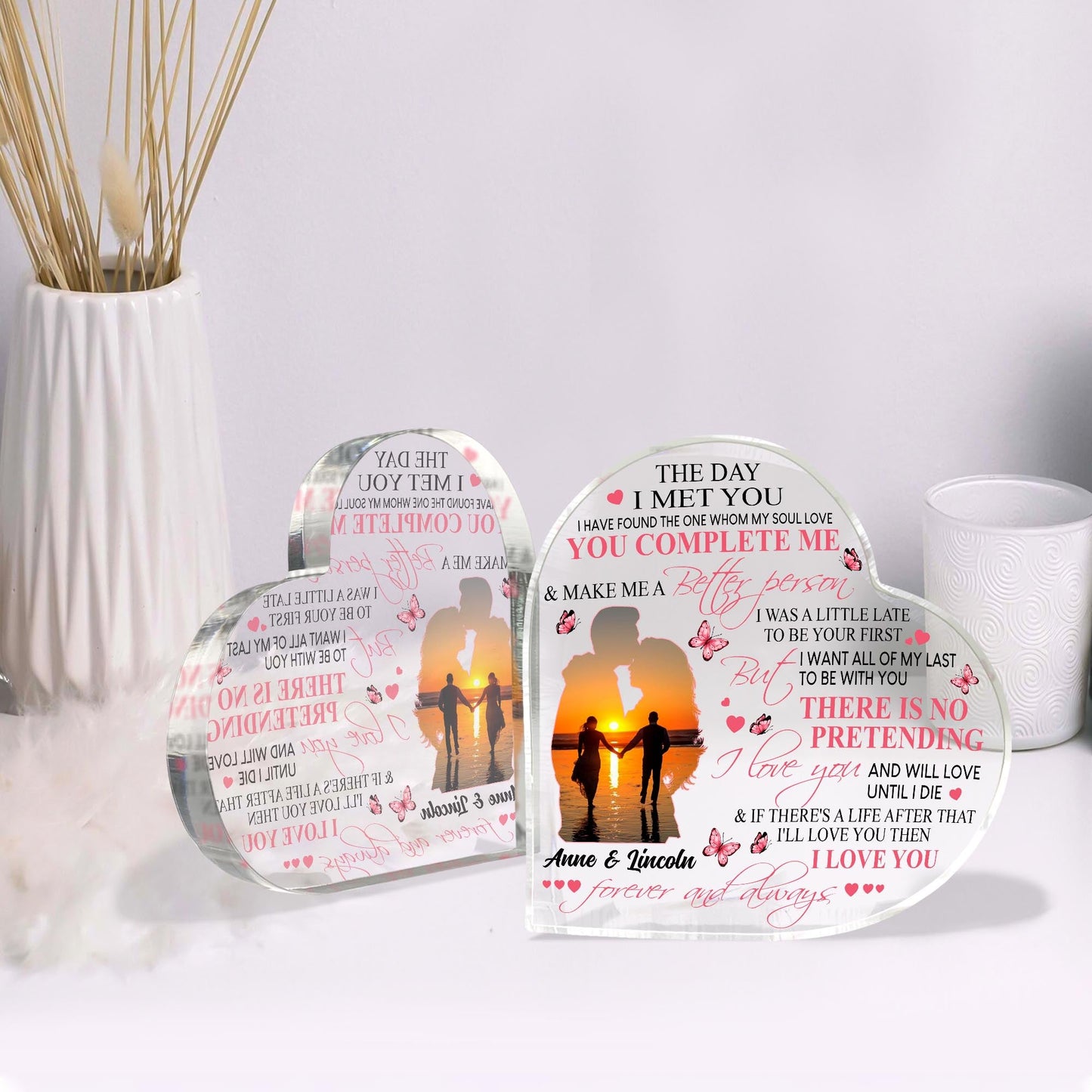 An meine Frau – Personalisierte Acrylplakette in Pärchenform