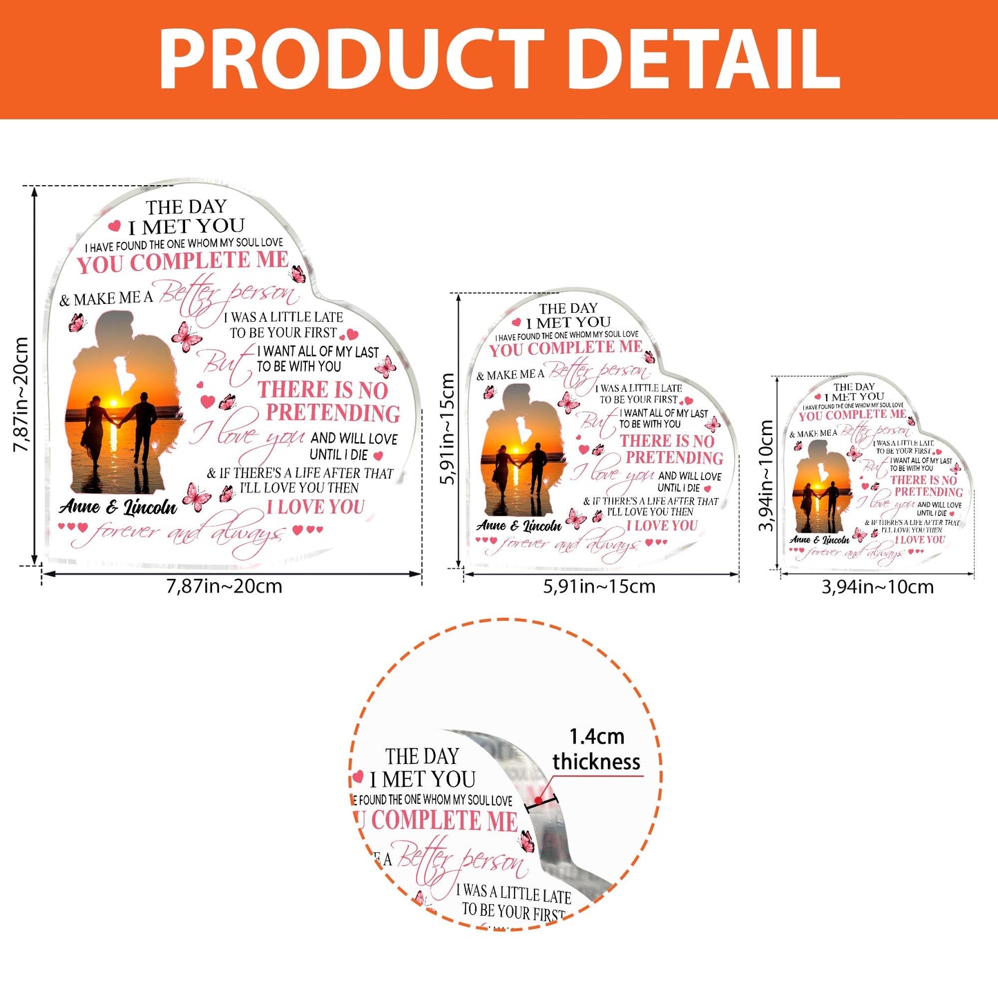 An meine Frau – Personalisierte Acrylplakette in Pärchenform