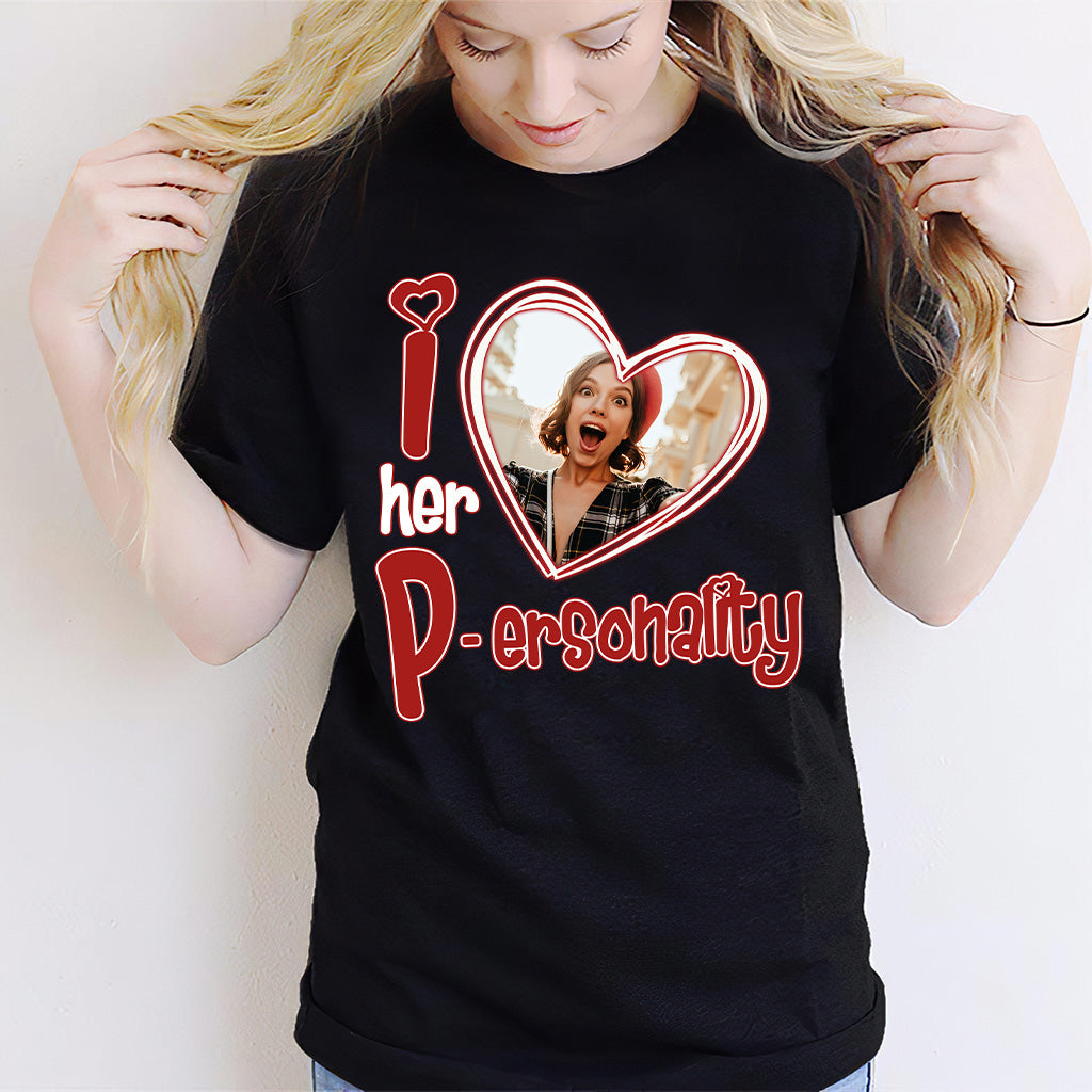 Ich liebe ihre Persönlichkeit, ich liebe seine Hingabe. Jeder Foto-Upload möglich – personalisiertes Partner-T-Shirt und Hoodie