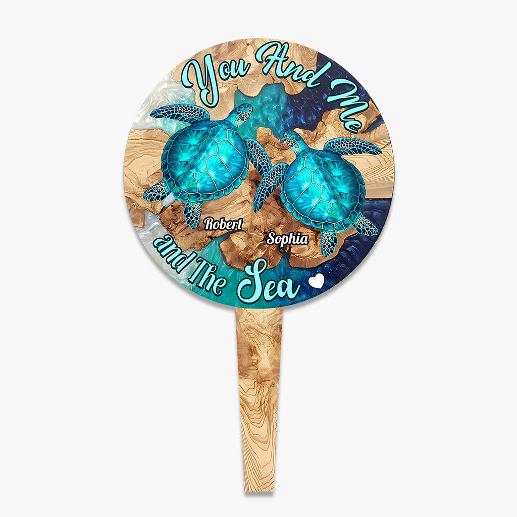 Du und ich und das Meer – Personalisierte Acryl-Gartenschild „Schildkröte“
